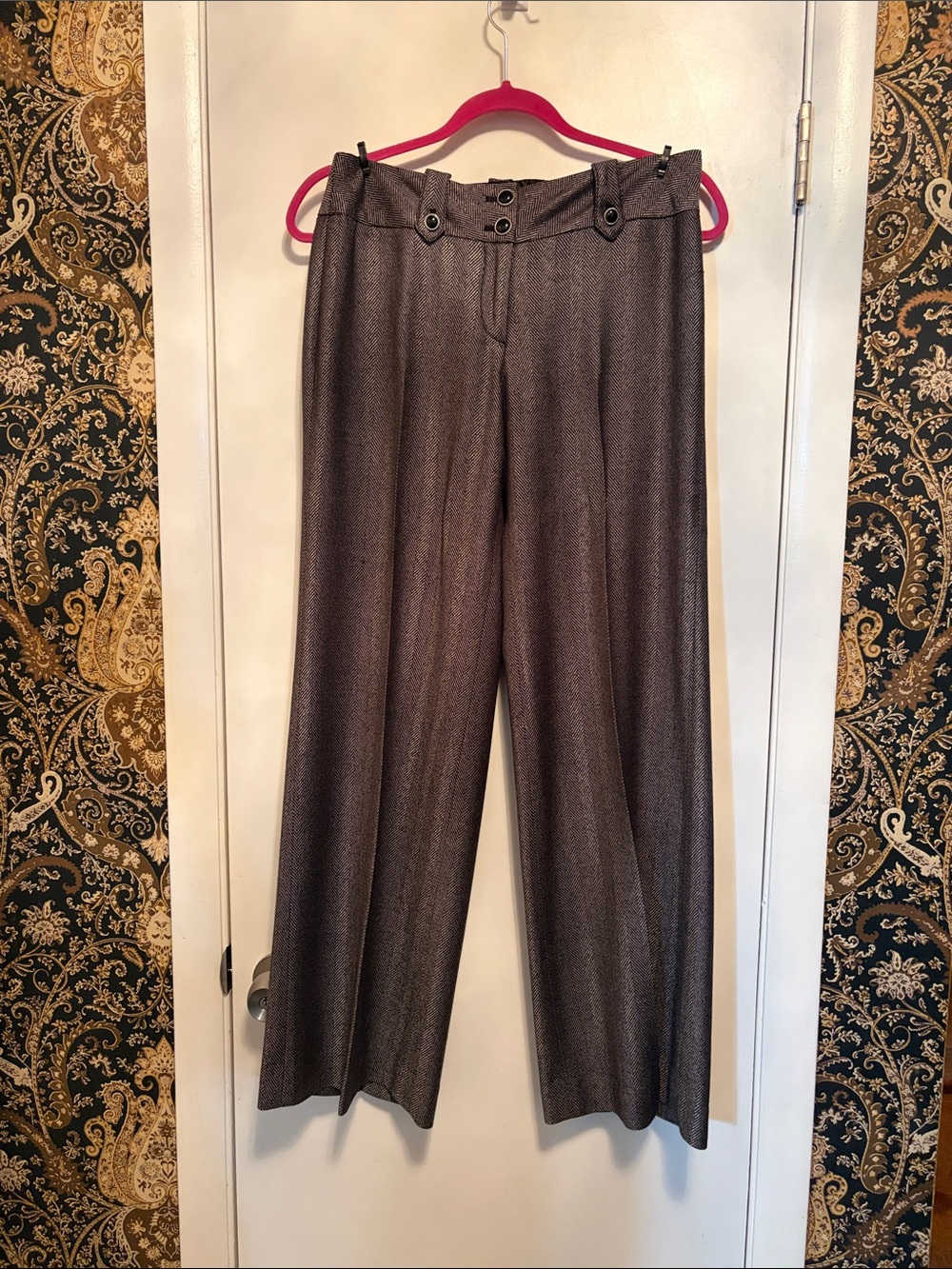 White House Black Market Black and Gray herringbone Dress Slacks.